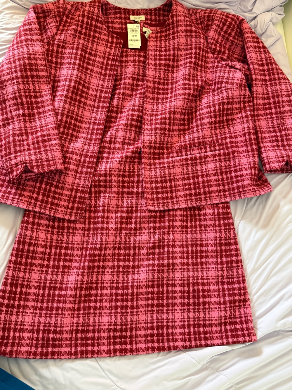 Macy’s On 34th Pink & Red Tweed Open-Front Jacket and Shift Dress